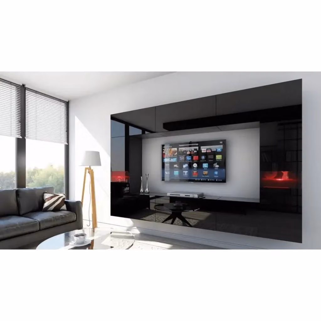 Set di mobili da soggiorno sospesi Meublorama collezione CEPTO XXIX nero e multicolore, composto da 8 pezzi modulari con illuminazione LED integrata, L: 249 cm – 2