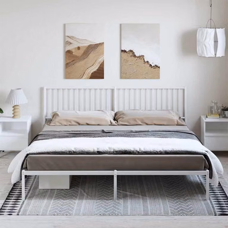 vidaXL Giroletto con Testiera in Metallo Bianco L: 198 cm, P: 207 cm, H: 90,5 cm