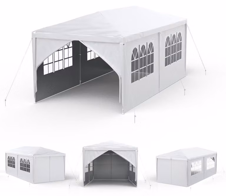 Gazebo da giardino impermeabile, dimensioni 3x6 metri, colore bianco, con 6 pareti laterali in polietilene