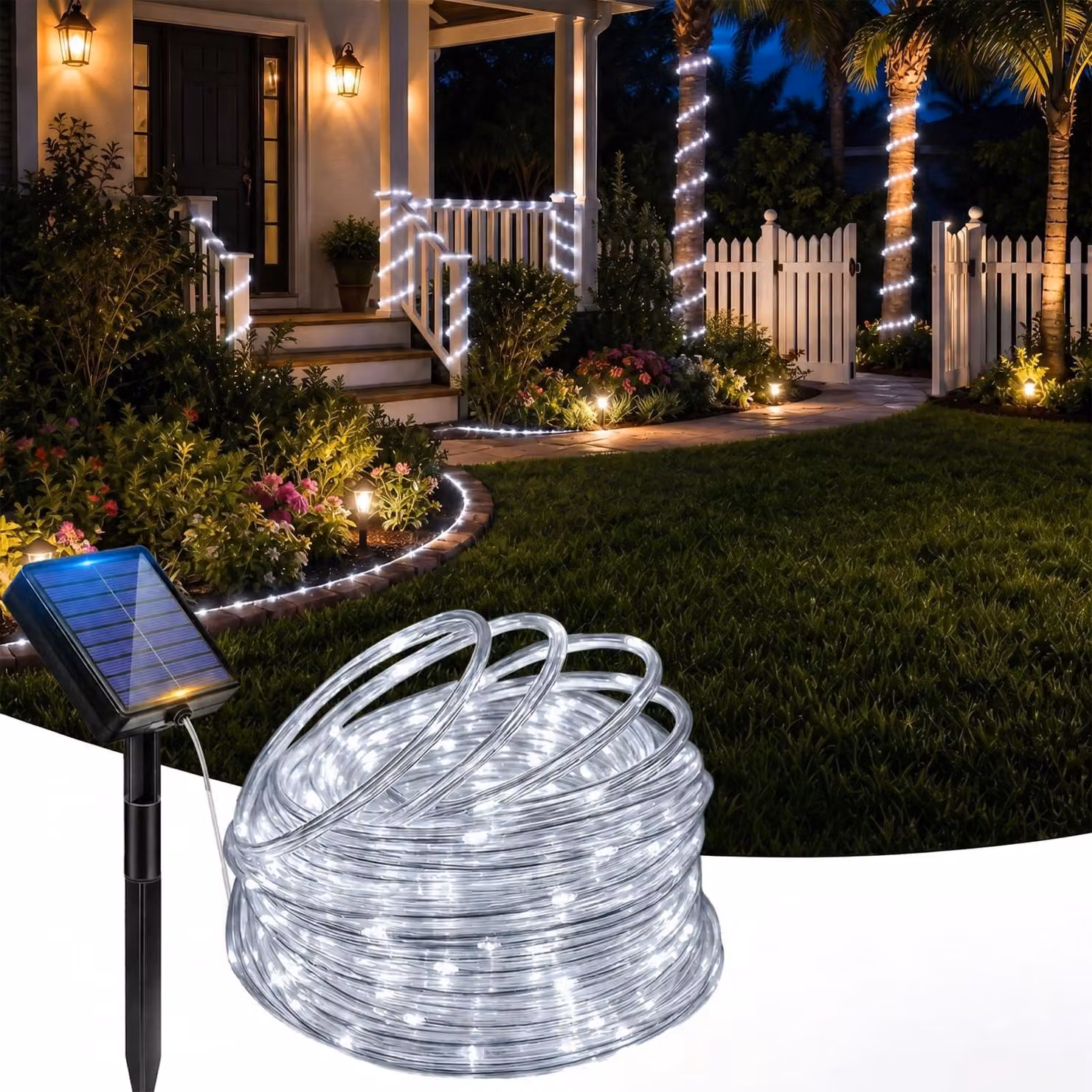 Catena luminosa solare con 200 LED, lunghezza 22 metri, 8 modalità, grado di protezione IP65 (resistente all'acqua)