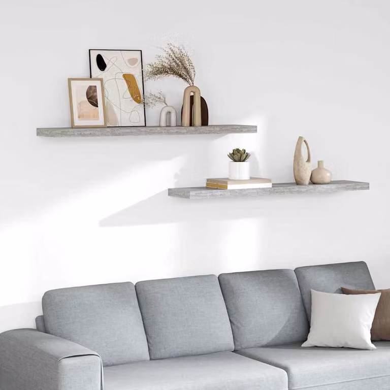 Set di 2 scaffali a parete vidaXL in MDF e metallo, colore grigio cemento, L 120 x P 23,5 x H 3,8 cm