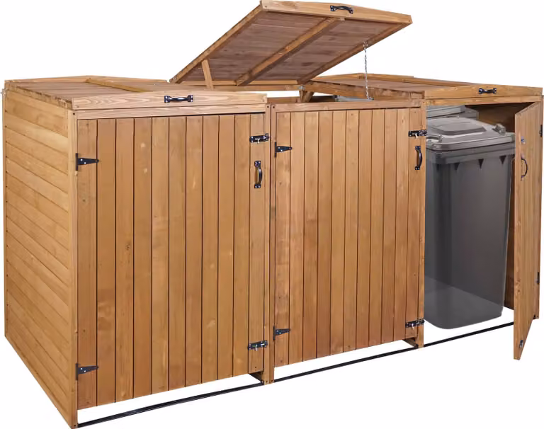 XL 3/6 contenitori HWC-H74, contenitore per rifiuti, espandibile 126x238x98cm legno ~ marrone