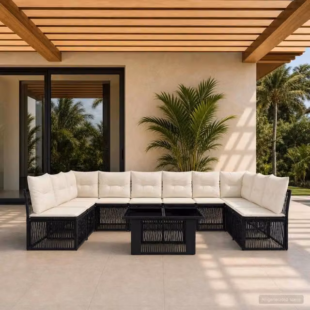 Set Divano da Giardino 11 pz Nero polyrattan 3436519