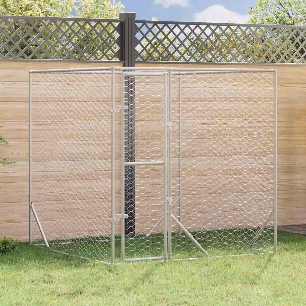 Cuccia per cani da esterno vidaXL in acciaio zincato argento L: 2 m, P: 2 m, H: 2 m