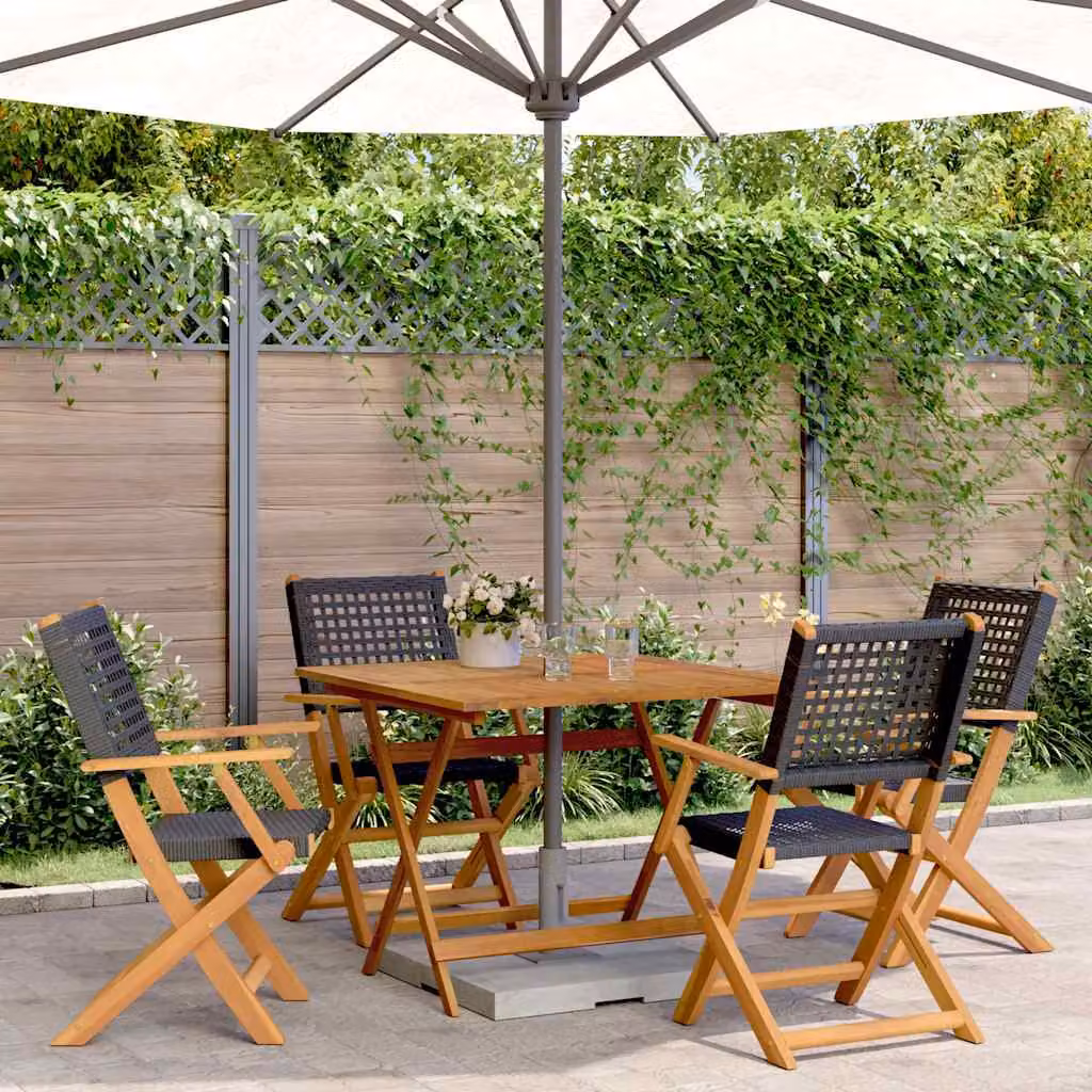 Set da Pranzo per Giardino vidaXL in Polyrattan e Legno di Acacia con Tavolo Quadrato e 5 Sedute, Nero e Marrone