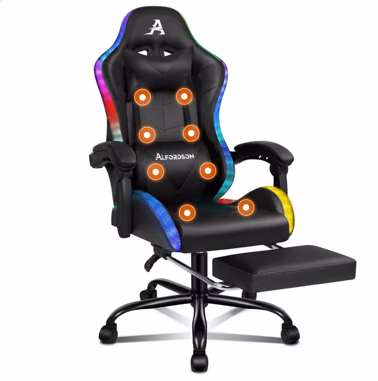 Sedia da ufficio - Sedia da gaming con funzione massaggio e poggiapiedi - Capacità di carico: 180 kg - Adatta per adulti