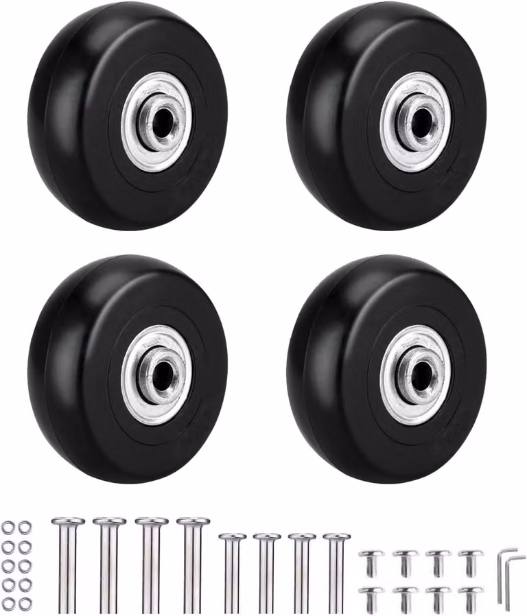 Set di ruote di ricambio per valigie, 4 pezzi, 50x18 mm, in gomma, complete di cuscinetti e viti, per la riparazione di valigie