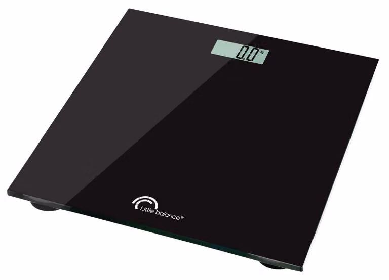 Bilancia personale LCD, portata massima 160 kg, colore nero, vetro temperato, dimensioni 300x300 mm