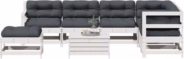 Set Salotto Giardino 8pz con Cuscini Bianco Legno Massello Pino 3250609
