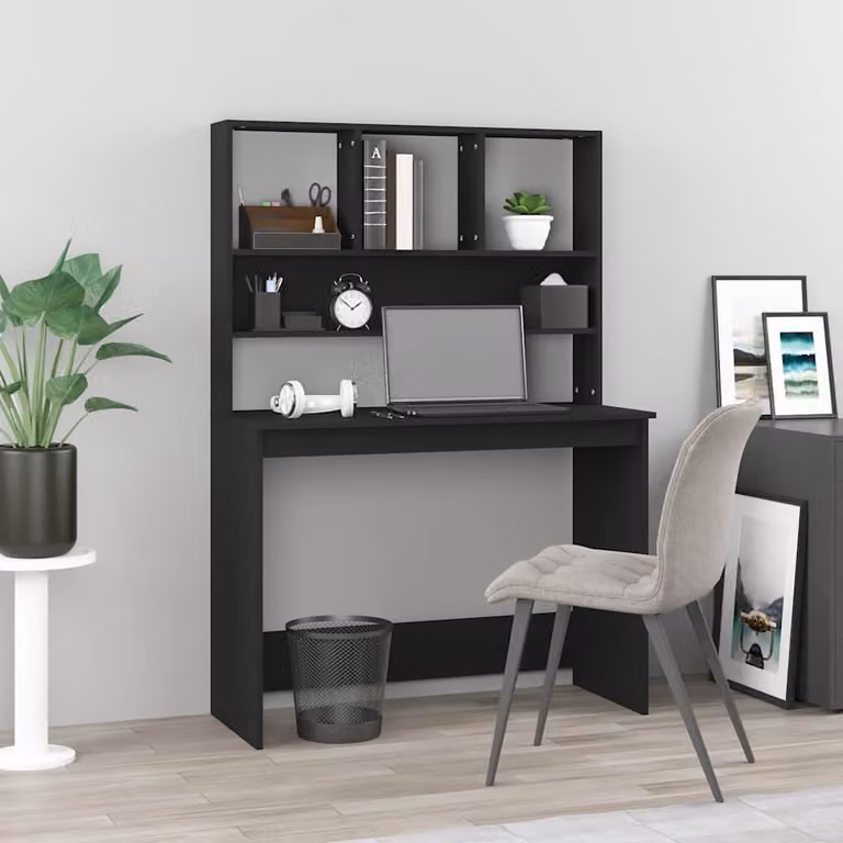 Scrivania con mensole vidaXL nera in legno e MDF L: 102 cm, P: 45 cm, H: 148 cm