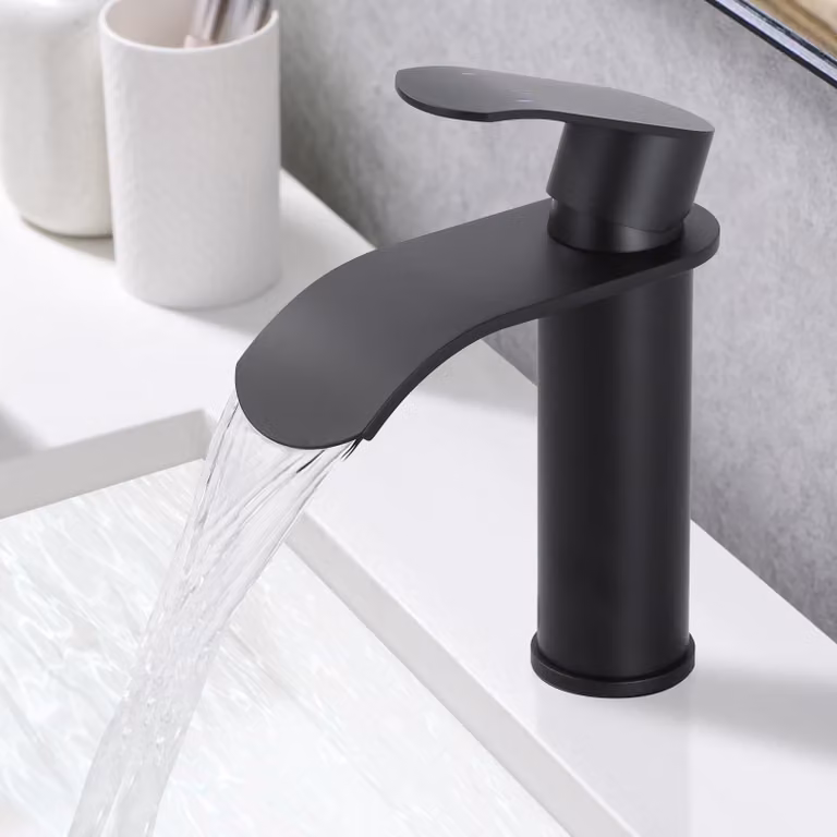 Miscelatore per lavabo, acciaio inossidabile, monocomando, nero, con cartuccia in Vetroceramica