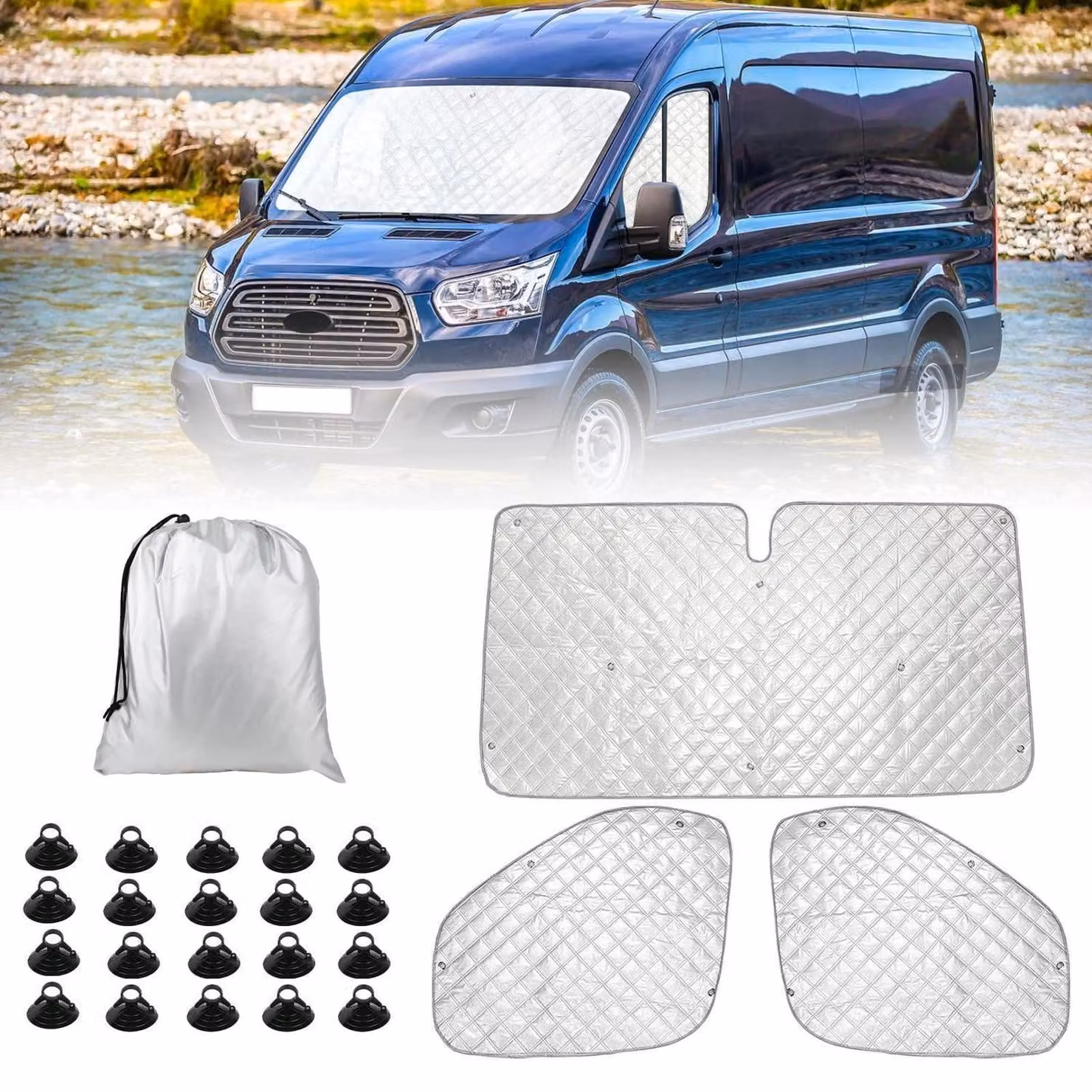 Set di 3 parasole per parabrezza, compatibile con furgone Ford Transit MK7 dal 2006 al 2013, con custodia