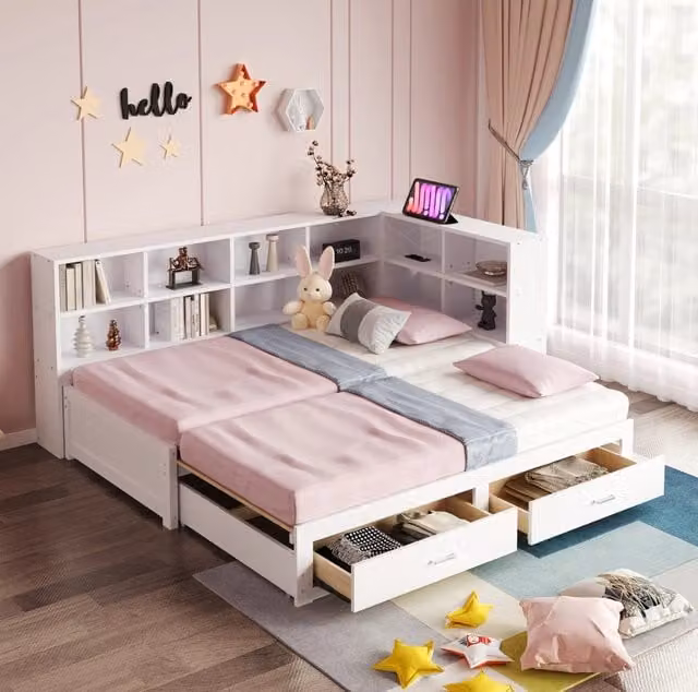 Letto singolo estraibile multifunzione in legno bianco 90/180 x 190 cm