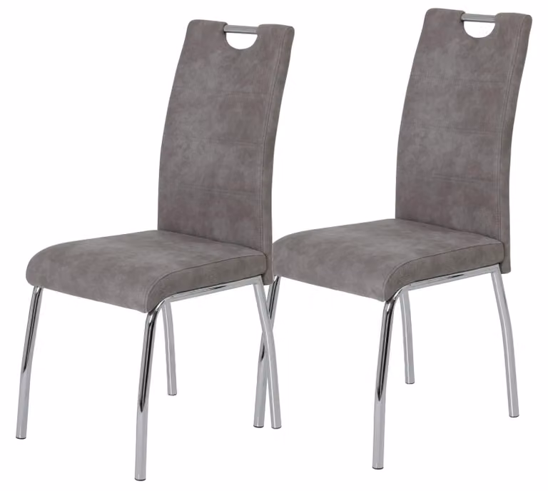 Set di 2 sedie da pranzo Susi, in microfibra color grigio vintage, con struttura in metallo