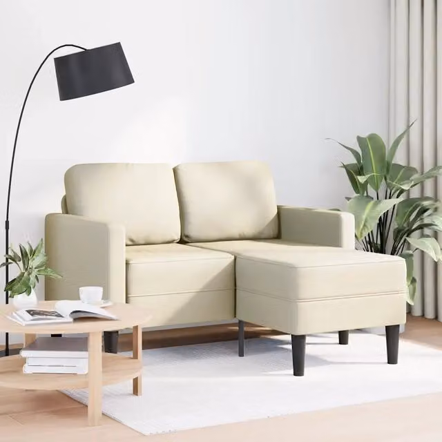 Divano 2 Posti con Chaise longue a L Crema 125 cm in Similpelle 4107084