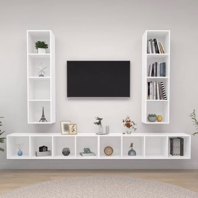 Mobile TV a Parete 4 pz-Set di 4 Mobile TV a Muro Bianco in Truciolato 730807
