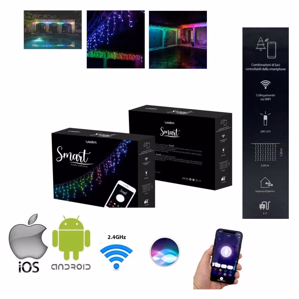 Tenda Luminosa Smart Trade Shop con 288 LED RGBW, Controllo Remoto, App e Compatibilità Google Assistant e Apple HomeKit, Multicolore, L: 350 cm, H: 120 cm – 2