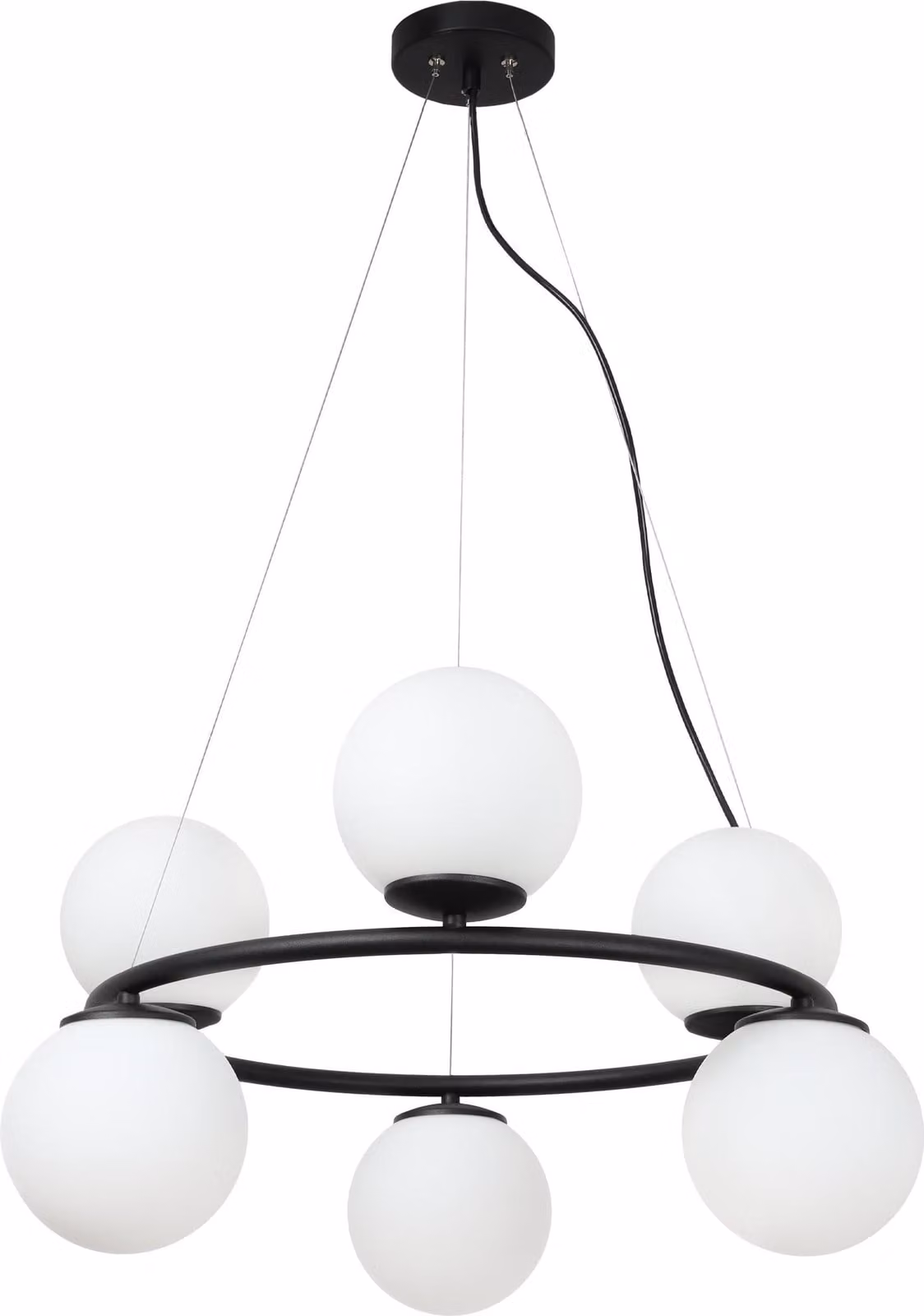 Lampada a sospensione Aura nero 6 luci vetro bianco E14