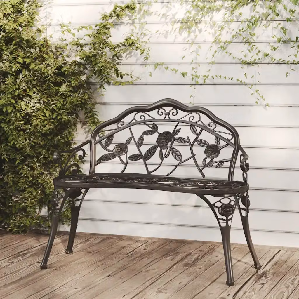 Panchina da giardino con braccioli in alluminio nero opaco con decorazione floreale L: 100 cm – 2