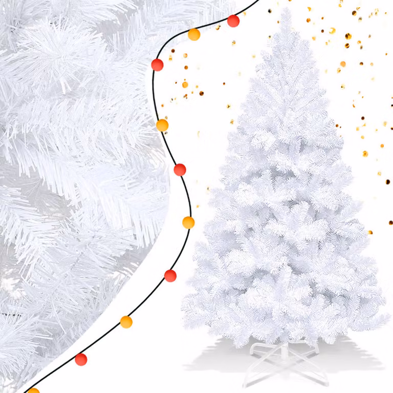 Jopassy 210cm albero di Natale artificiale, albero di Natale con supporto in metallo, albero di Natale 900 punte aghi in PVC, albero di Natale artificiale sistema pieghevole bianco