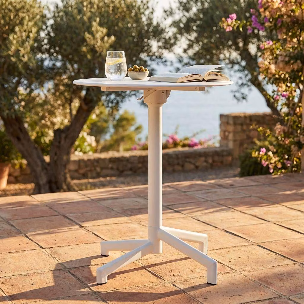 Milani Home - tavolo da giardino rotondo, Opera, diametro 60 cm, in acciaio, bianco