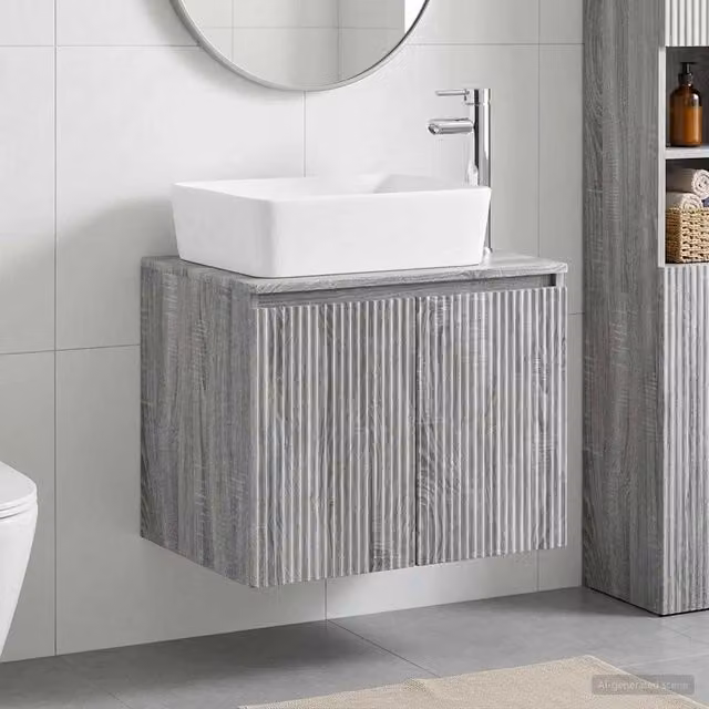 Set di mobili per il bagno moderno vidaXL in legno MDF grigio opaco a parete