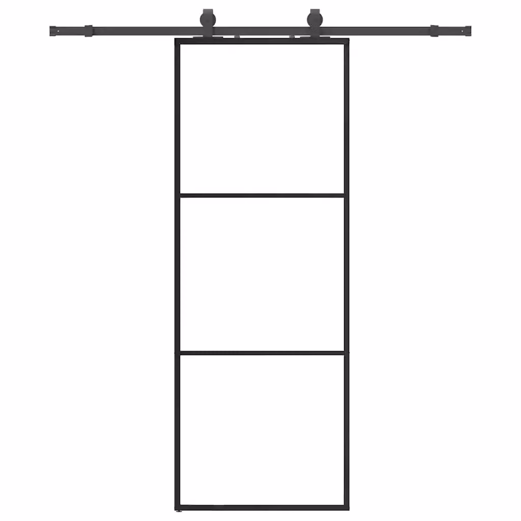 Porta Scorrevole Moderna vidaXL in Vetro Trasparente con Telaio in Alluminio Nero L: 76 cm, H: 205 cm – 2