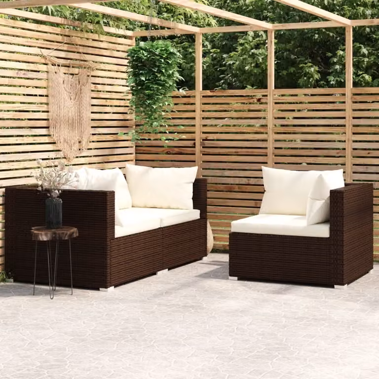 Maison Exclusive - Set da giardino a 3 pezzi con cuscini, in polyrattan marrone