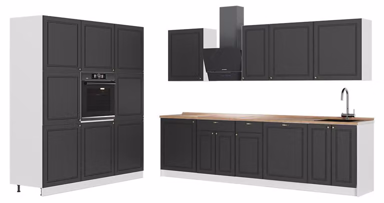 Cucina componibile Vicco Fame-Line Oro-antracite rustico/Bianco 460 cm, PL Rovere, Model 63814