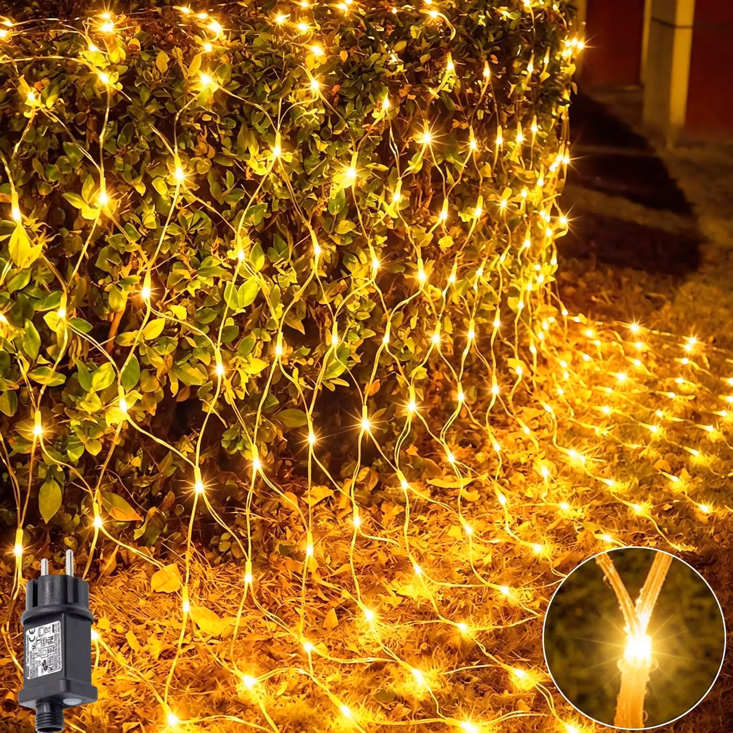 Rete luminosa a LED, dimensioni 1,5x1,5 metri, 100 LED, luce bianco caldo, grado di protezione IP44, con timer, 9 modalità