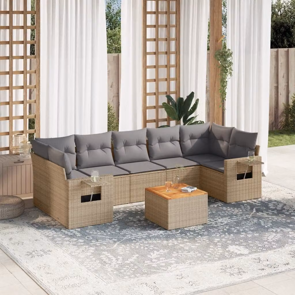 vidaXL Set Divano da Giardino a L 8 pz in Polyrattan con Cuscini Beige e Grigio – 1