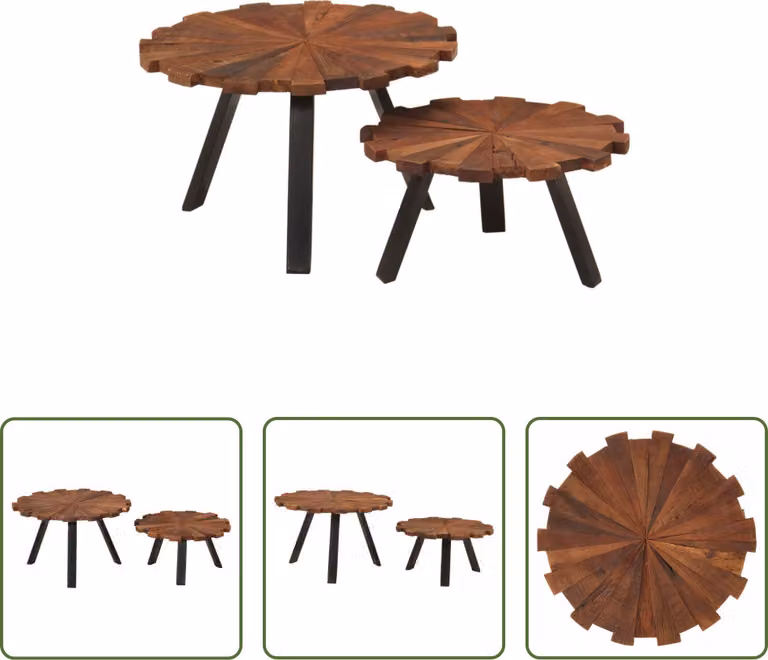 The Living Store Tavolini 2 pezzi. Legno massiccio di recupero e ferro
