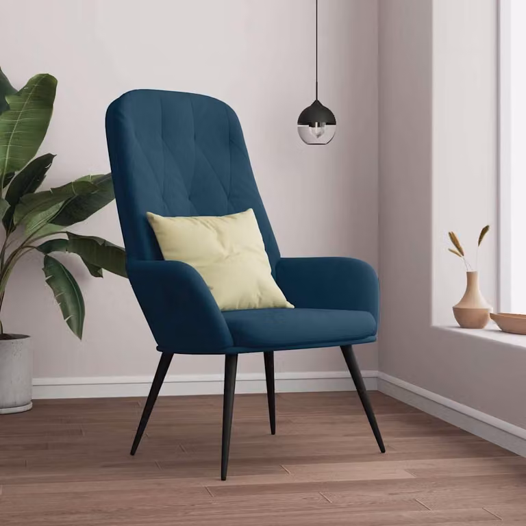 Poltrona Relax vidaXL in Velluto Blu con Braccioli e Struttura in Metallo