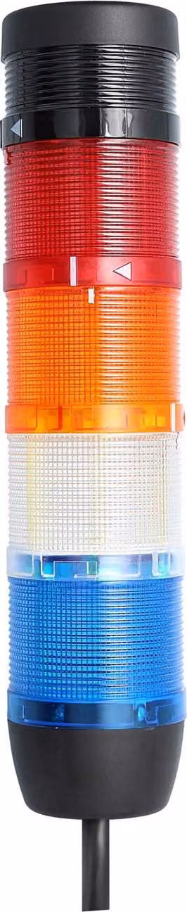 Colonna segnaletica STEX24 blu-bianca-gialla-rossa, 70 mm, 24 V CA/CC, luce lampeggiante a LED con cicalino, cavo da 10,0 metri, SS70-B4/24 138