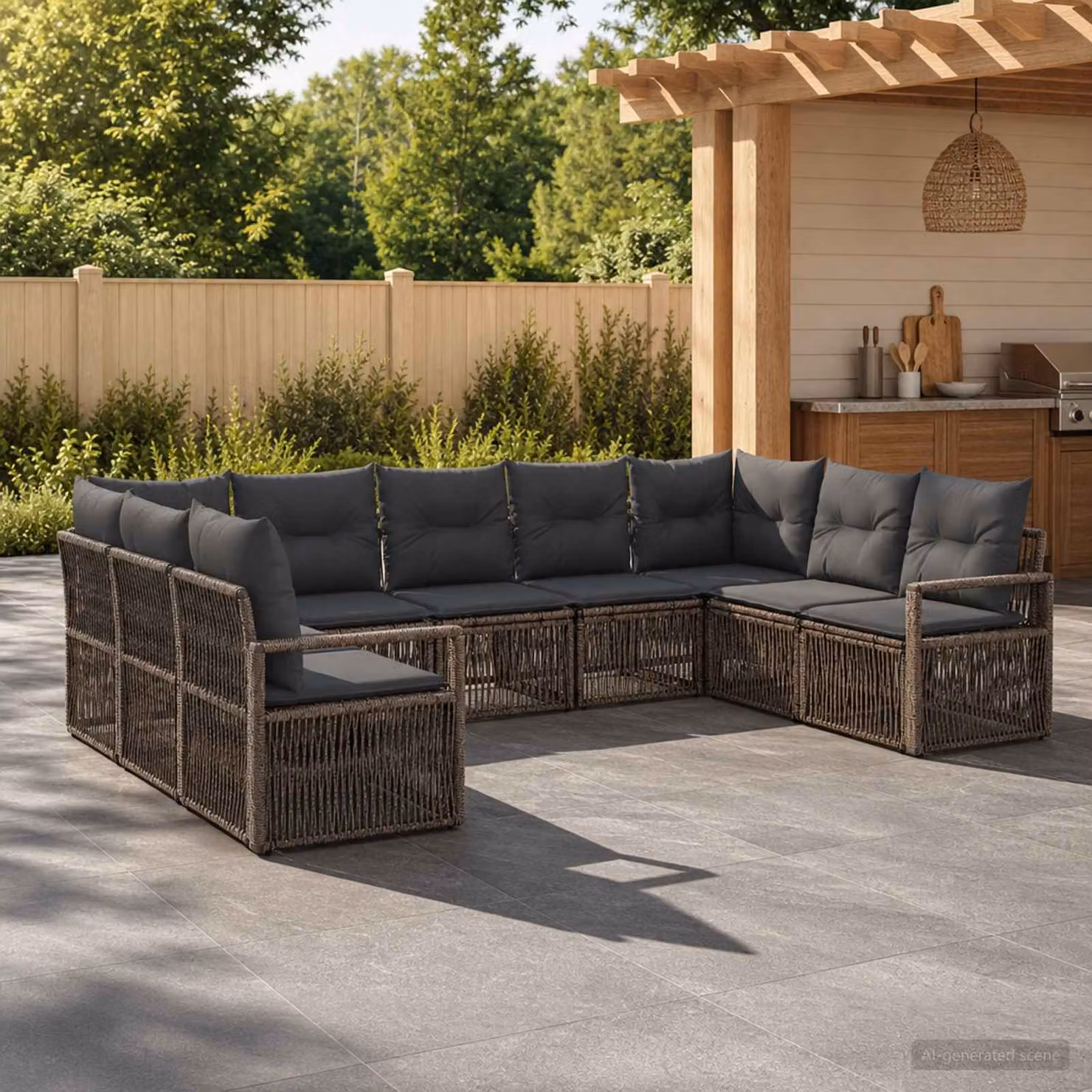 Set Divano da Giardino vidaXL 9 pz a forma di U in Polyrattan Grigio con Cuscini e Struttura in Acciaio