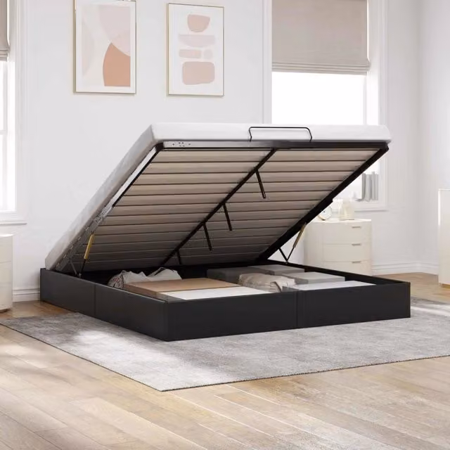 Letto ottomano Nero King size Similpelle 3403066