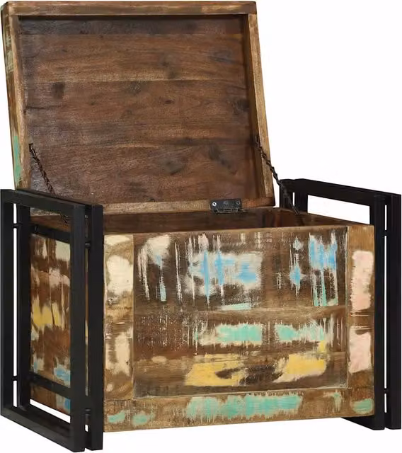 Scatola di stoccaggio in legno di recupero e metallo stile rustico CFW2410006 L/P/H: 60 x 40 x 41 cm – 1