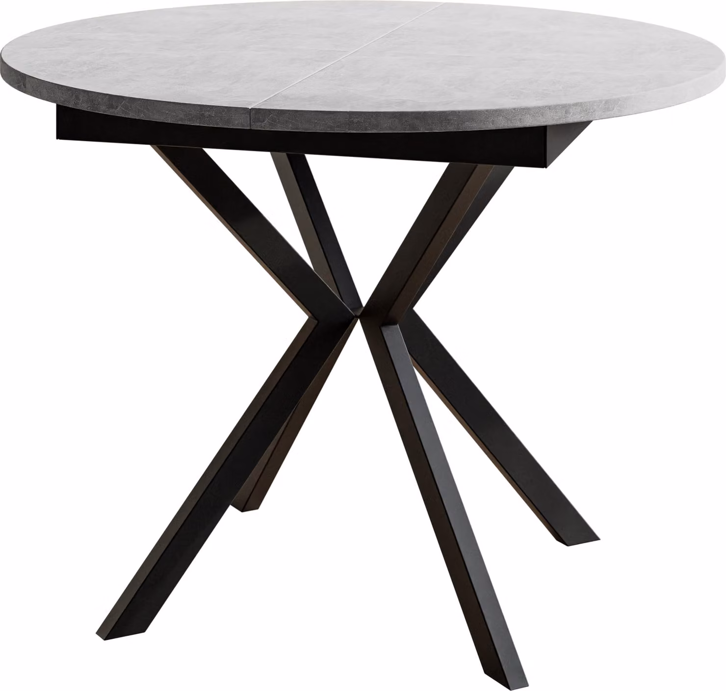 Tavolo rotondo per sala da pranzo LEO, diametro tavolo allungabile: da 100 cm a 138 cm, colore tavolo da soggiorno: grigio, con gambe in metallo nero