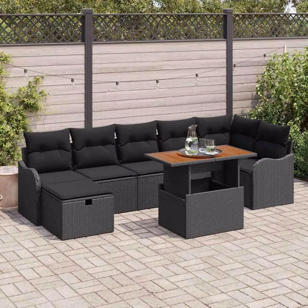 Maison Exclusive - Set da giardino composto da 8 pezzi, divano in rattan sintetico nero