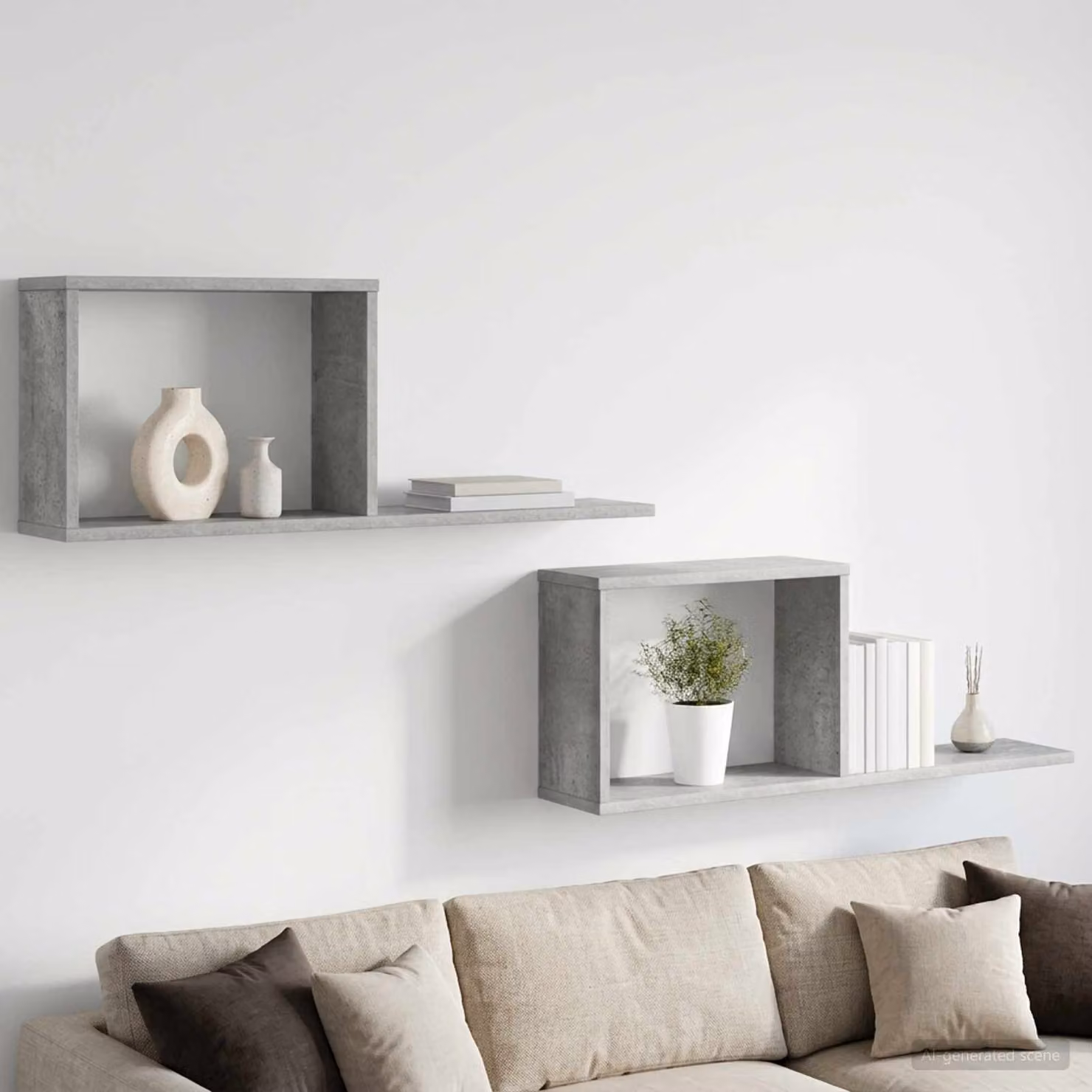 Set di 2 Scaffali Flottanti vidaXL in MDF Grigio Cemento, L 80 x P 15 x H 30 cm