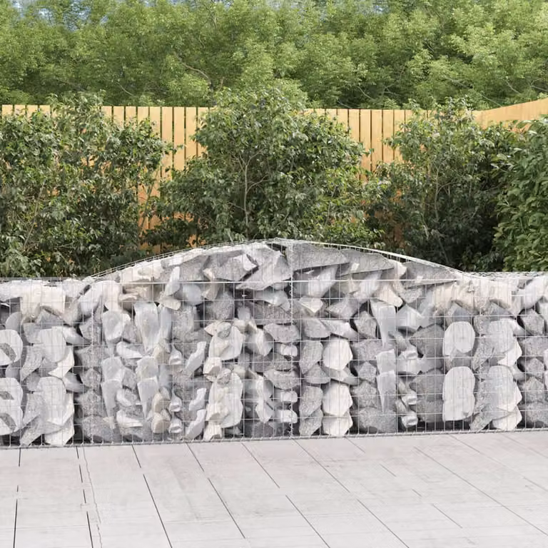 Set di 8 cesti gabbioni ad arco vidaXL in acciaio zincato grigio, L: 400 cm, P: 50 cm, H: 80/100 cm