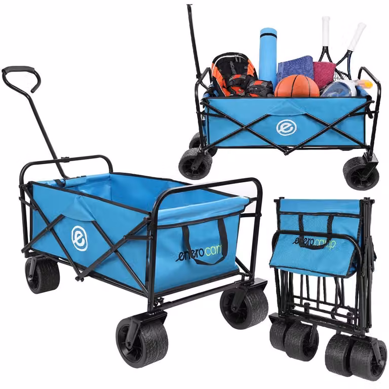 Carrello Da Spiaggia E Da Escursione Deluxe Pieghevole 66X48X90 Cm Con Maniglia, Blu