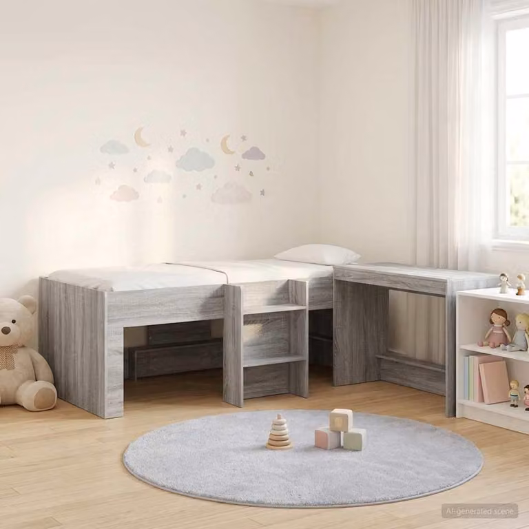 Letto a soppalco esclusivo con scrivania per bambini, 2 pezzi, colore grigio Sonoma