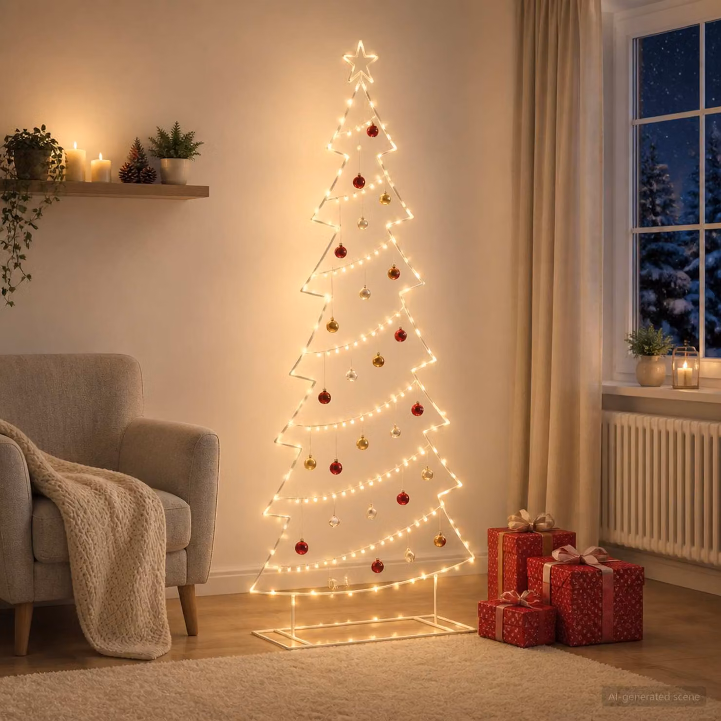Albero di Natale moderno vidaXL KUOPIO in metallo bianco con supporto, Altezza: 210 cm