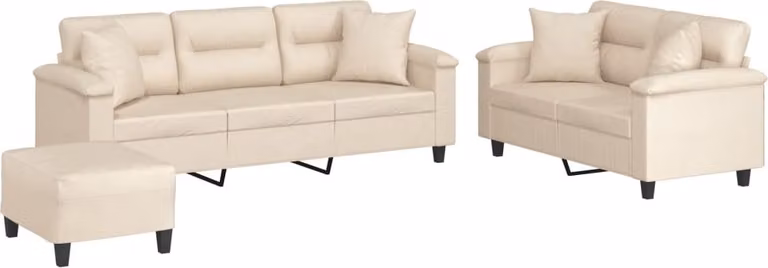 Set Divani 3 pz con Cuscini Beige in Tessuto Microfibra
