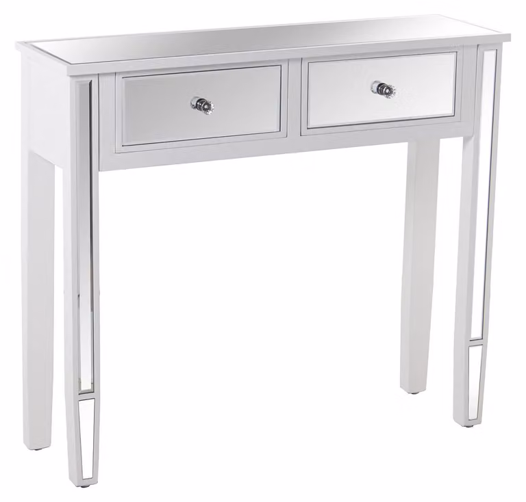 Comò elegante con 2 cassetti, in bianco e con specchio