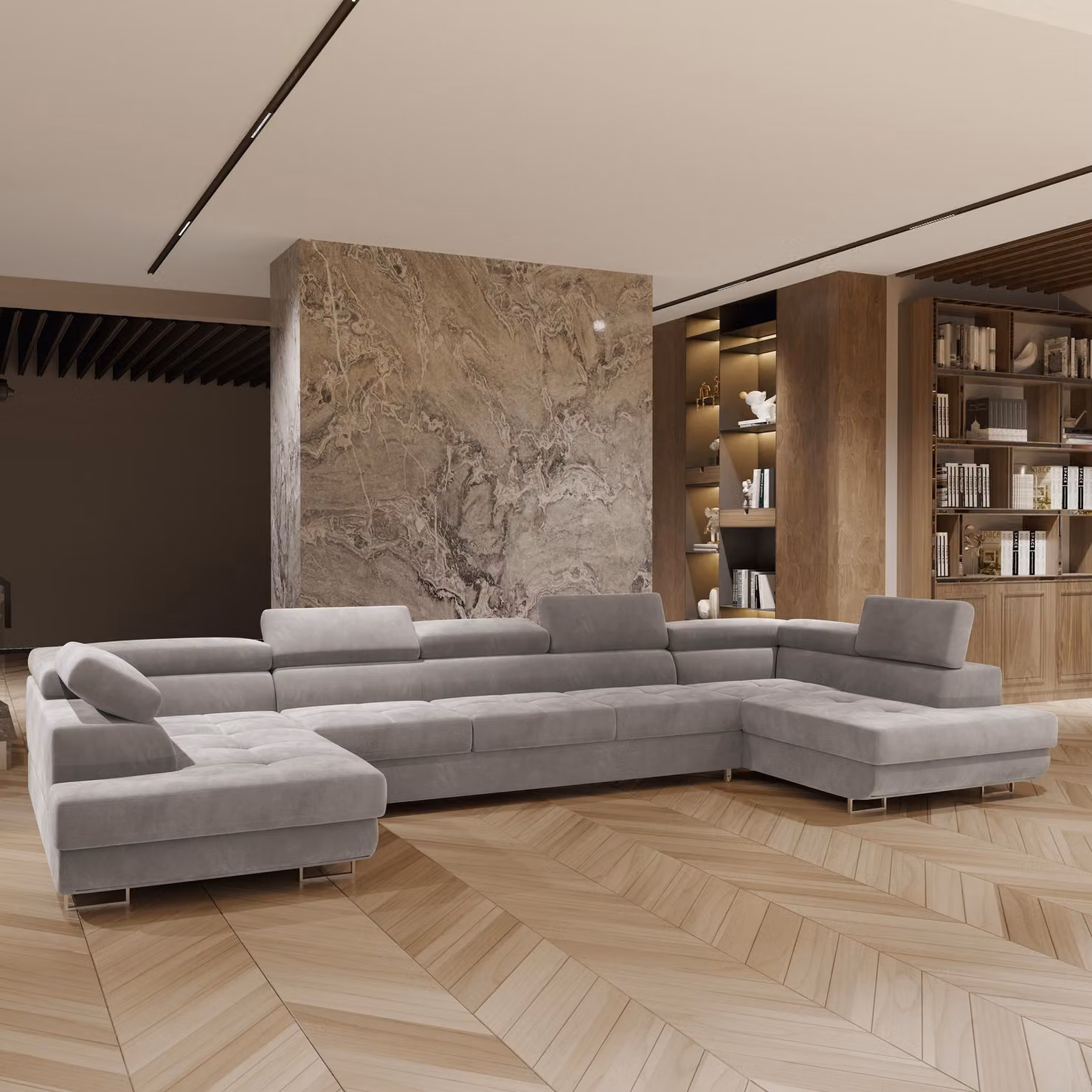 Divano angolare Masseno ISOLANO con funzione letto a U, divano con box letto, divano da salotto, divano, divano, divano letto, set di divani - grigio chiaro, MONOLITH 84