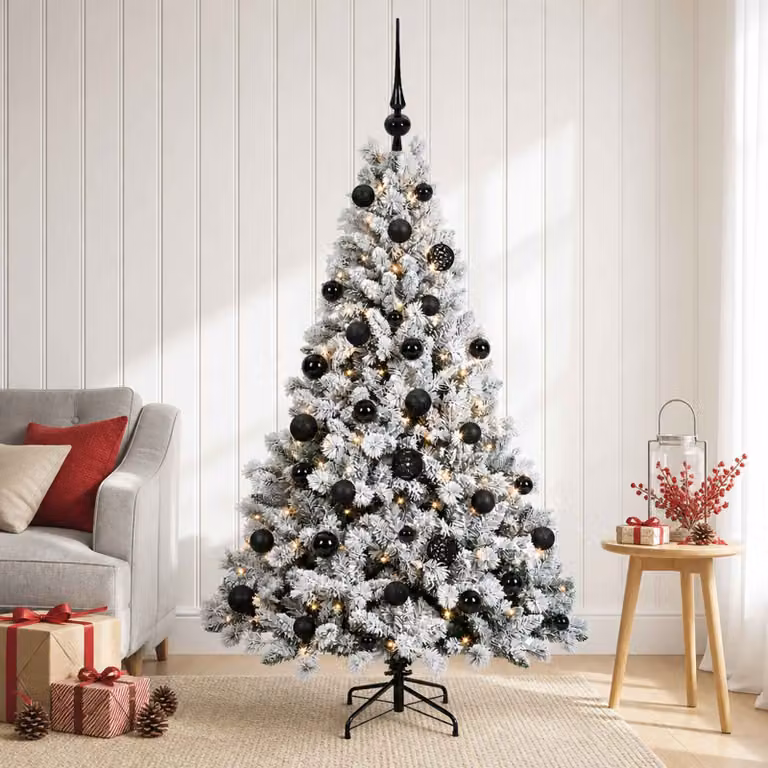 Albero di Natale artificiale verde con palline bianche e 150 LED luce bianca calda vidaXL, Altezza: 120 cm
