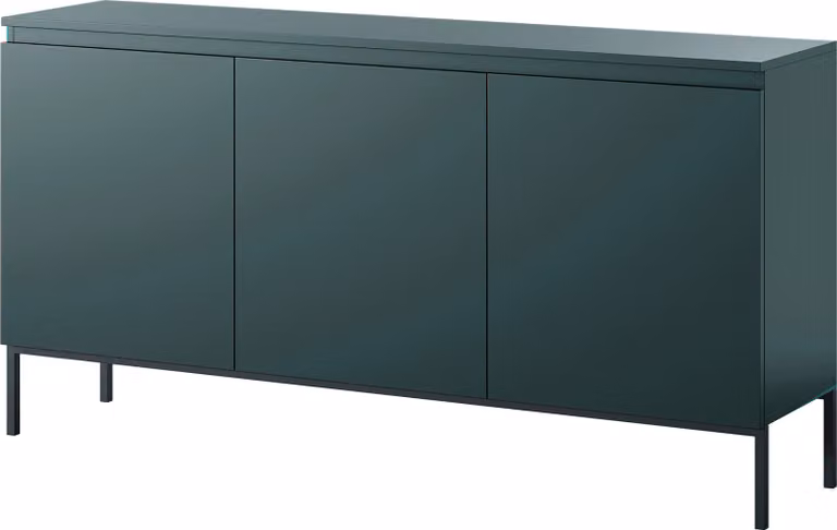 Selsey BEMMI - cassettiera a tre ante, verde scuro con gambe in metallo, 150 cm
