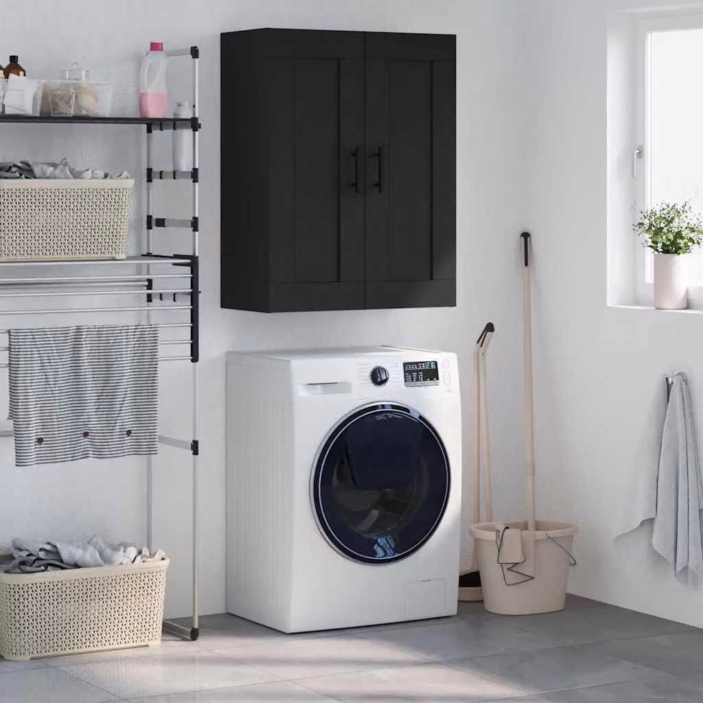 Mobile a parete vidaXL moderno in legno e metallo nero L: 69,5 cm, P: 34,0 cm, H: 90,0 cm